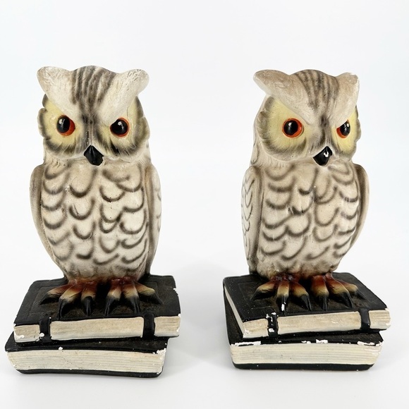 Vintage Roman Art Robia Ware Pair of Horned Owl Bookends - Picture 1 of 7